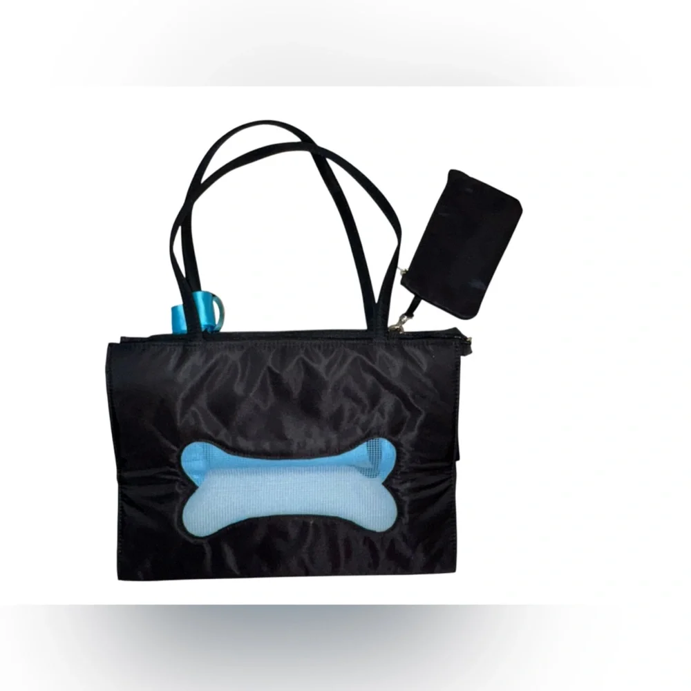 Black and Blue Satin Pet Travel “PRINCE” Bag with attached Coin Purse